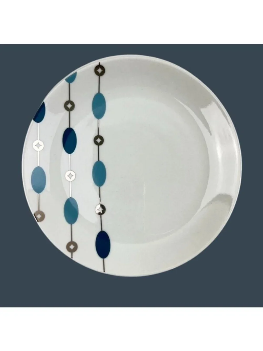 Pier 1 Beaded Garland Salad Dessert Plates Set of 4 Porcelain White Blue